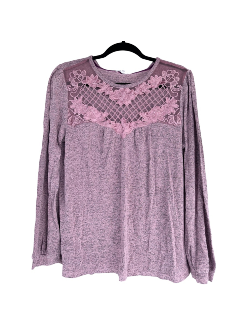 Maurice’s Women’s XL Mauve Purple Long Sleeve Top w/Floral Lace Yoke Coquette